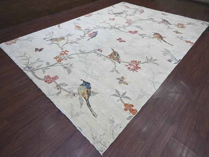 9'11" x 14'1" New Hand Knotted Ivory Wool Rectangle Oriental Rug - MOA10222712