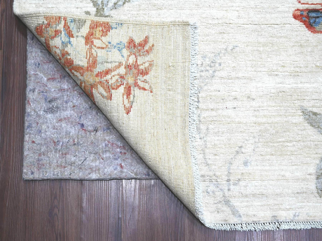 9'11" x 14'1" New Hand Knotted Ivory Wool Rectangle Oriental Rug - MOA10222712