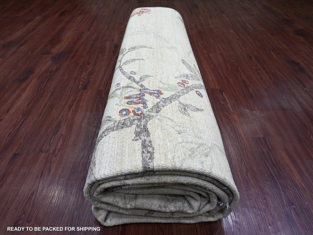 9'11" x 14'1" New Hand Knotted Ivory Wool Rectangle Oriental Rug - MOA10222712
