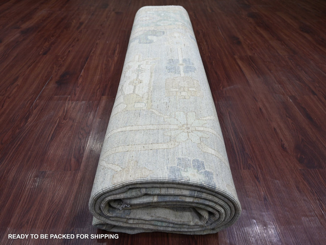 9'10" x 13'10" New Hand Knotted Grey Wool Rectangle Oriental Rug - MOA10222713