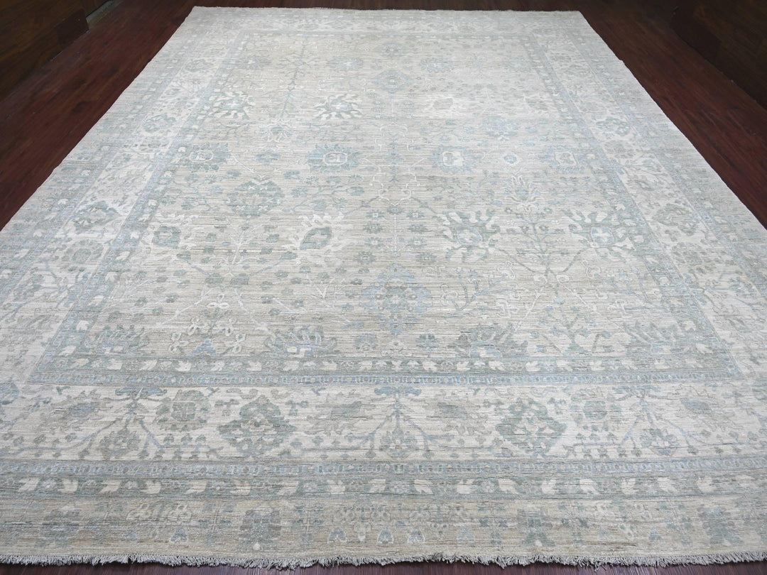 11'7" x 14'6" New Hand Knotted Grey Wool Rectangle Oriental Rug - MOA10222714