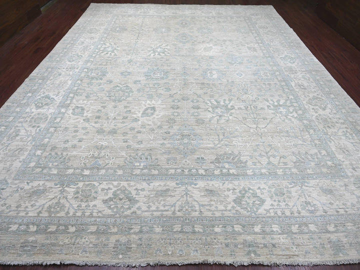 11'7" x 14'6" New Hand Knotted Grey Wool Rectangle Oriental Rug - MOA10222714