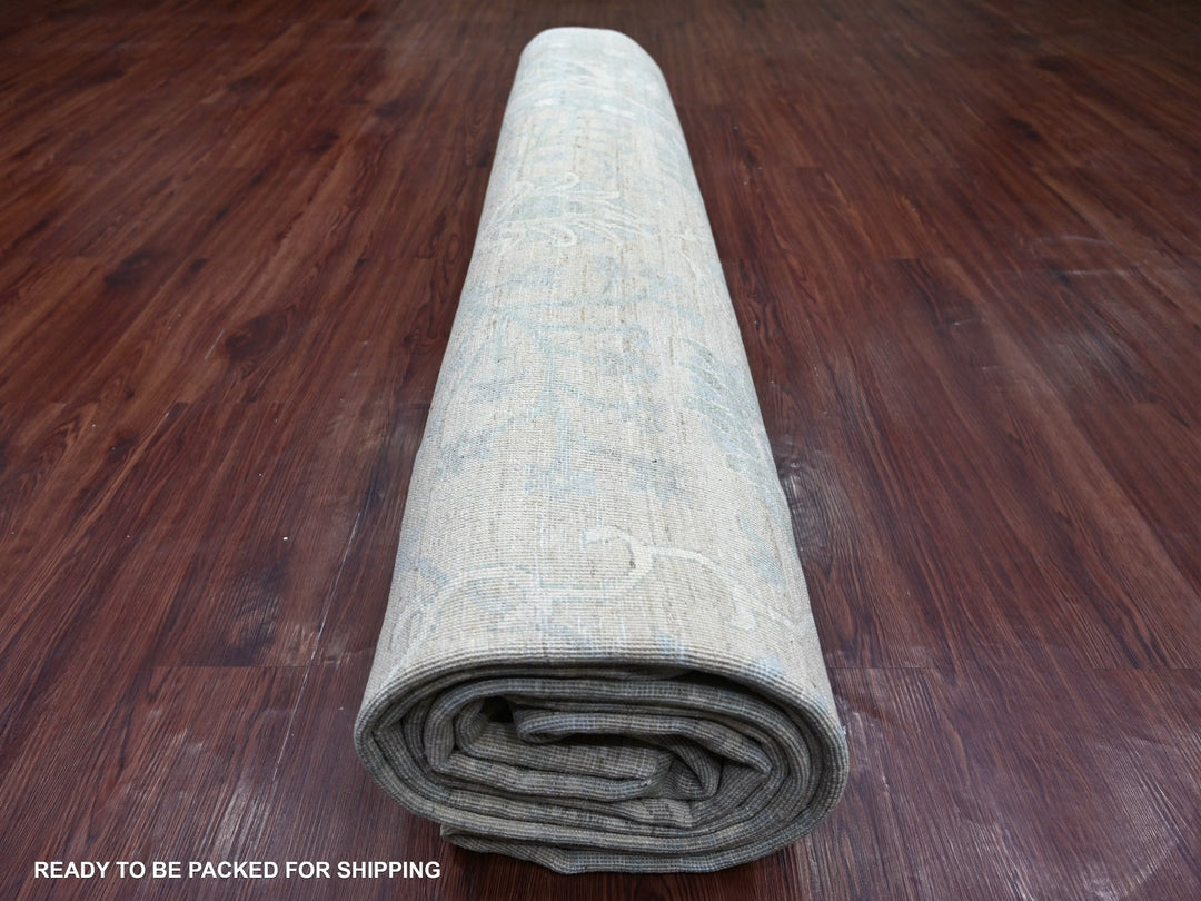 11'7" x 14'6" New Hand Knotted Grey Wool Rectangle Oriental Rug - MOA10222714