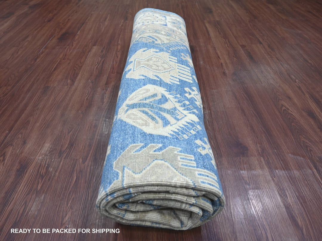 7'10" x 9'7" New Hand Knotted Blue Wool Rectangle Oriental Rug - MOA10222716