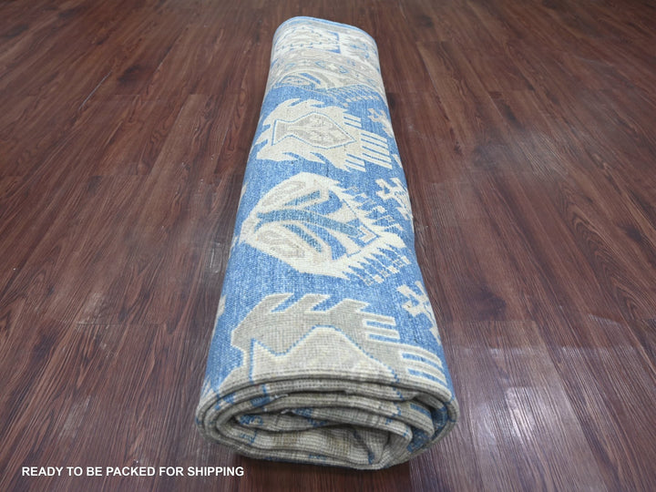 7'10" x 9'7" New Hand Knotted Blue Wool Rectangle Oriental Rug - MOA10222716