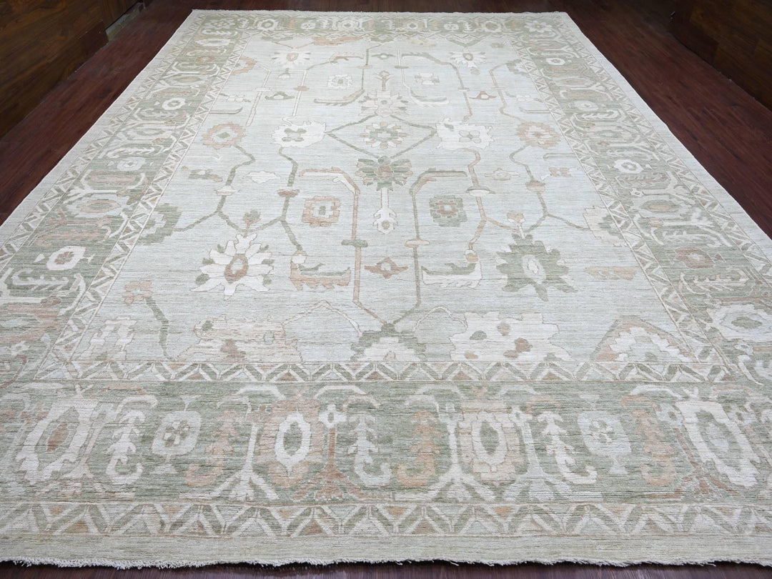 12'0" x 15'7" New Hand Knotted Green Wool Rectangle Oriental Rug - MOA10222719