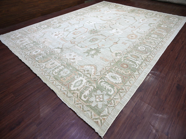 12'0" x 15'7" New Hand Knotted Green Wool Rectangle Oriental Rug - MOA10222719