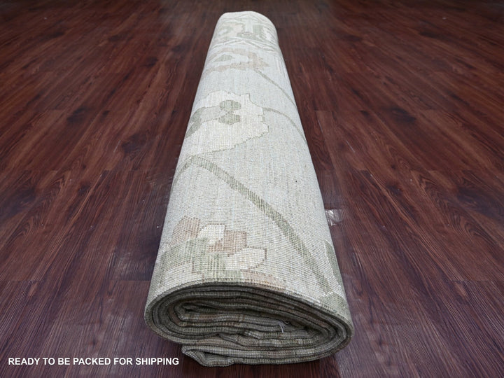 12'0" x 15'7" New Hand Knotted Green Wool Rectangle Oriental Rug - MOA10222719