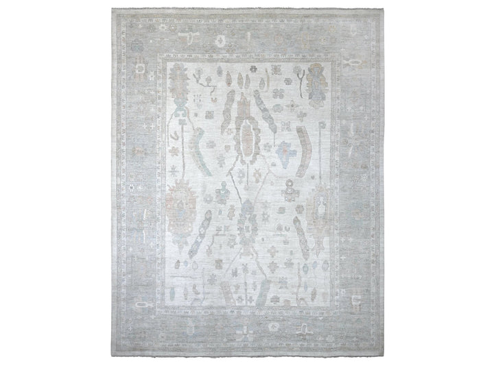 12'3" x 15'7" New Hand Knotted Ivory Wool Rectangle Oriental Rug - MOA10222720
