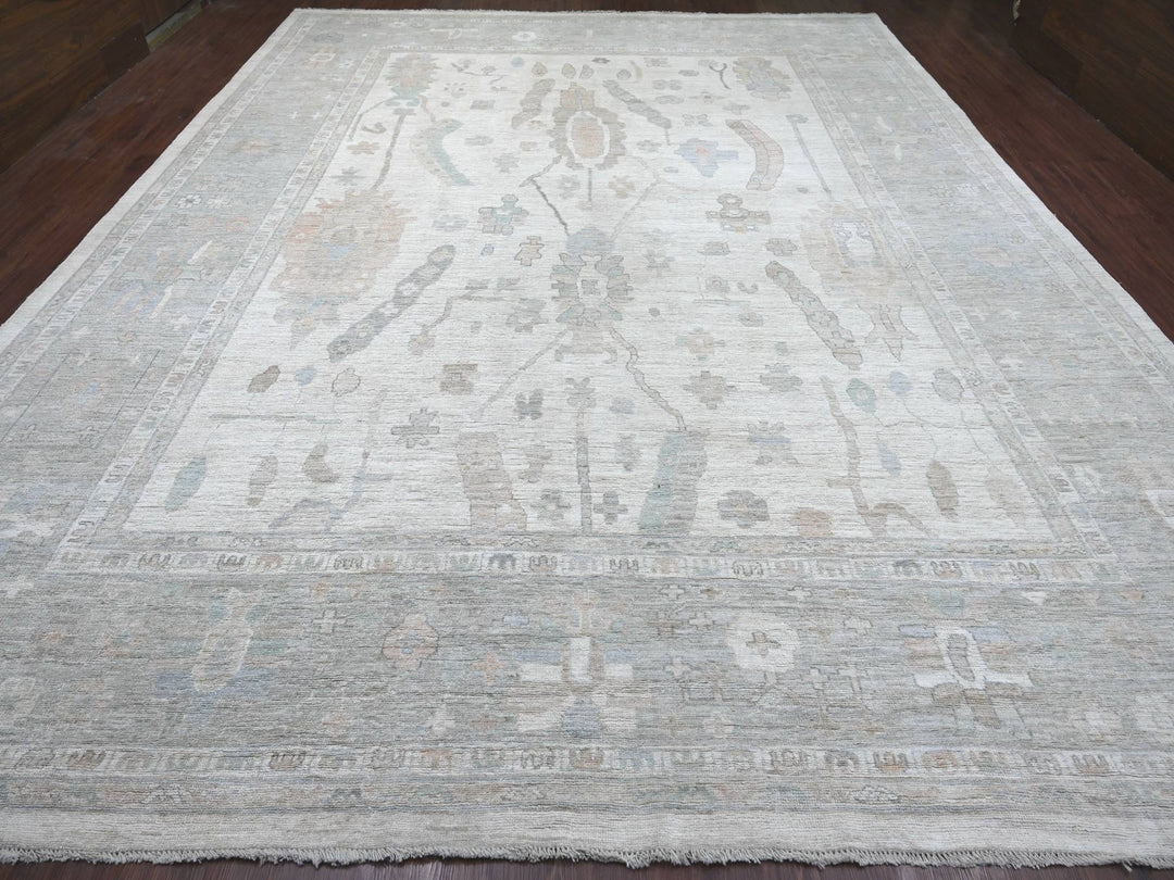 12'3" x 15'7" New Hand Knotted Ivory Wool Rectangle Oriental Rug - MOA10222720
