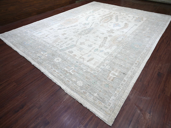 12'3" x 15'7" New Hand Knotted Ivory Wool Rectangle Oriental Rug - MOA10222720