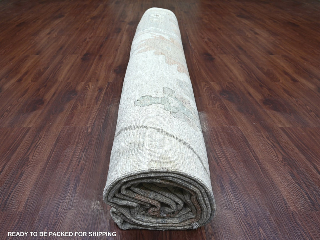 12'3" x 15'7" New Hand Knotted Ivory Wool Rectangle Oriental Rug - MOA10222720