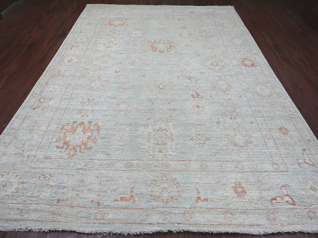 8'9" x 11'8" New Hand Knotted Green Wool Rectangle Oriental Rug - MOA10222722