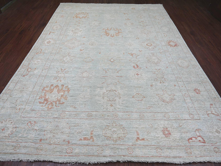 8'9" x 11'8" New Hand Knotted Green Wool Rectangle Oriental Rug - MOA10222722