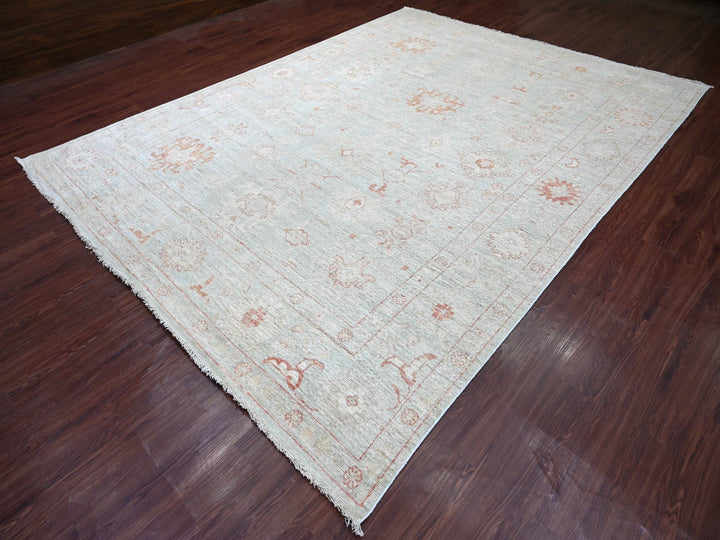 8'9" x 11'8" New Hand Knotted Green Wool Rectangle Oriental Rug - MOA10222722