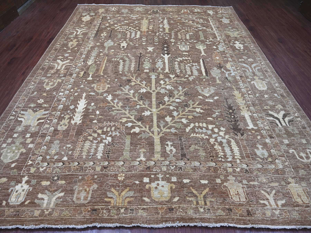 9'6" x 11'8" New Hand Knotted Brown Wool Rectangle Oriental Rug - MOA10222724