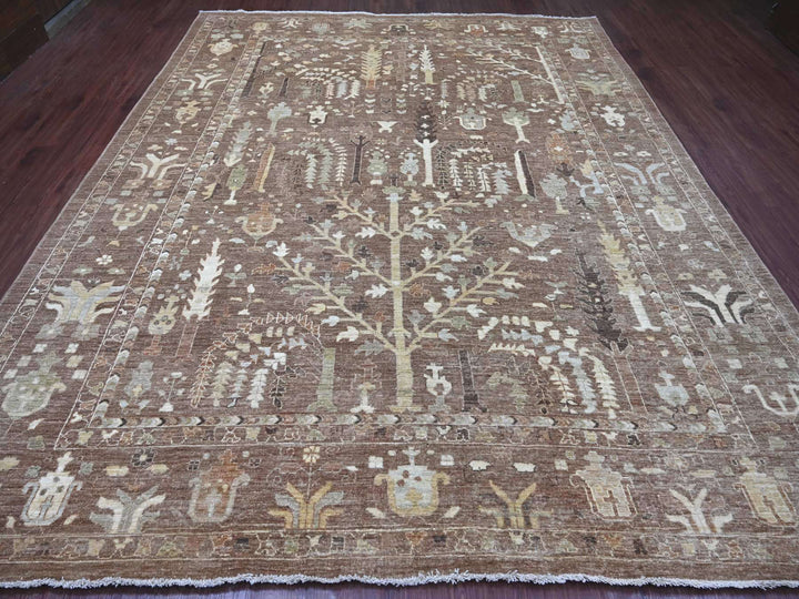 9'6" x 11'8" New Hand Knotted Brown Wool Rectangle Oriental Rug - MOA10222724