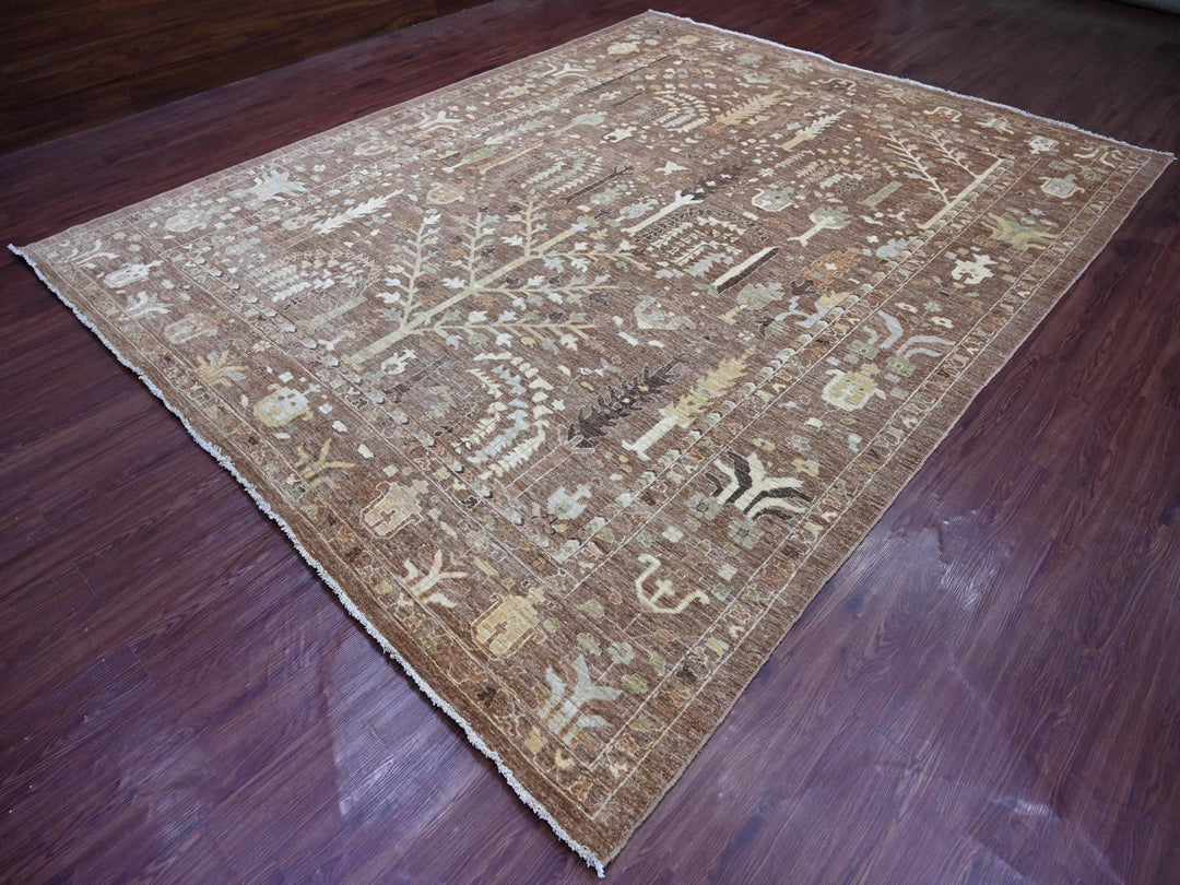 9'6" x 11'8" New Hand Knotted Brown Wool Rectangle Oriental Rug - MOA10222724