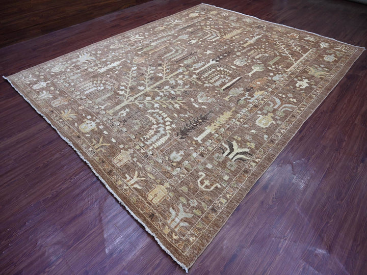 9'6" x 11'8" New Hand Knotted Brown Wool Rectangle Oriental Rug - MOA10222724