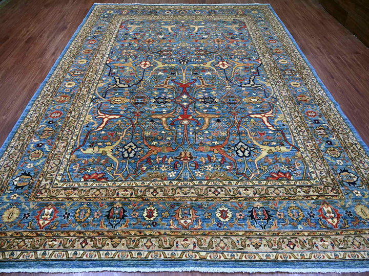 9'2" x 11'8" New Hand Knotted Blue Wool Rectangle Oriental Rug - MOA10222725