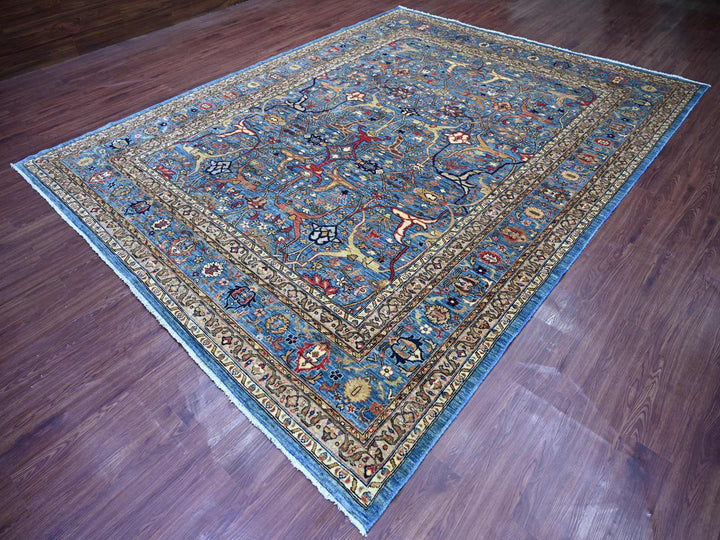 9'2" x 11'8" New Hand Knotted Blue Wool Rectangle Oriental Rug - MOA10222725