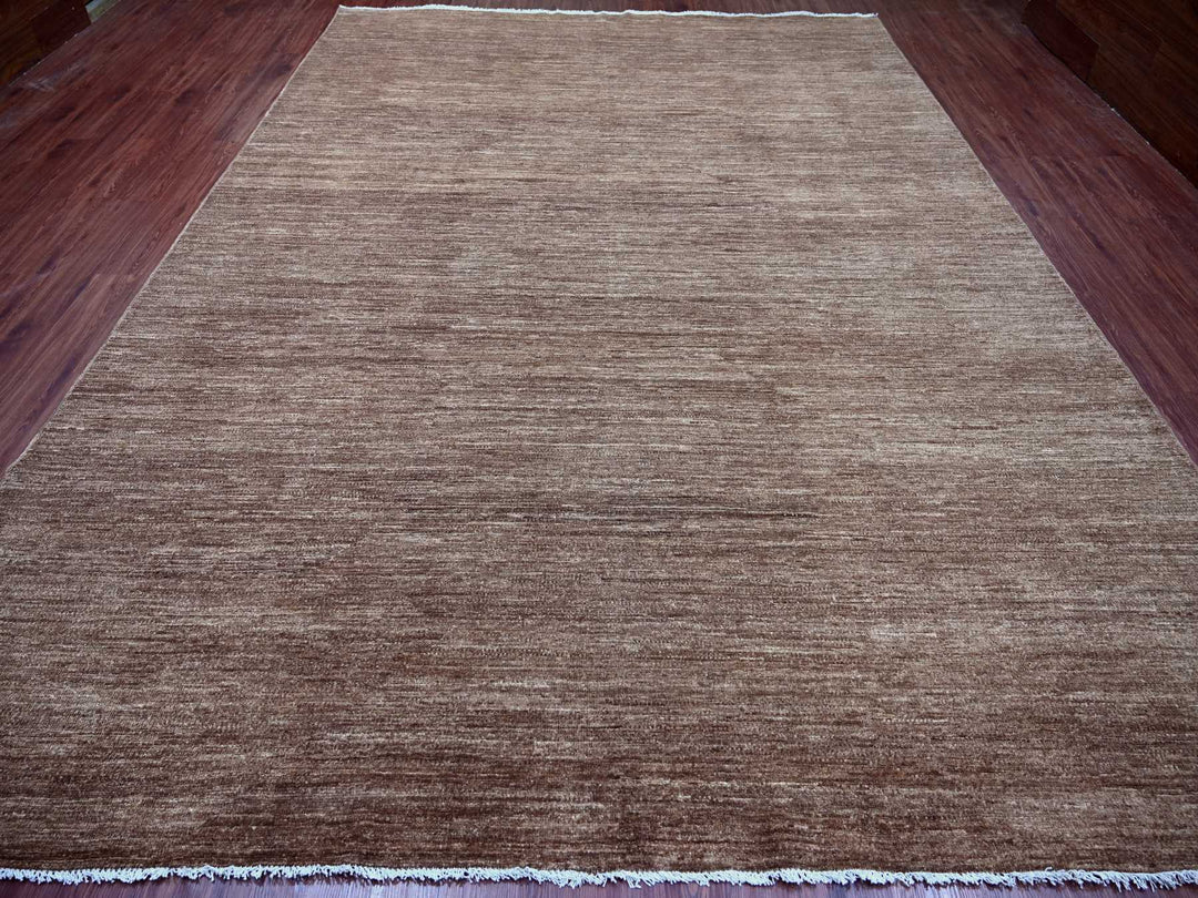 9'8" x 13'4" New Hand Knotted Brown Wool Rectangle Oriental Rug - MOA10222729