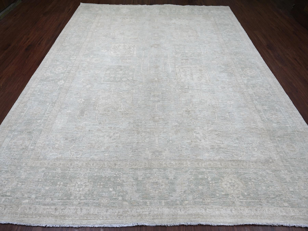 9'2" x 11'6" New Hand Knotted Grey Wool Rectangle Oriental Rug - MOA10222732
