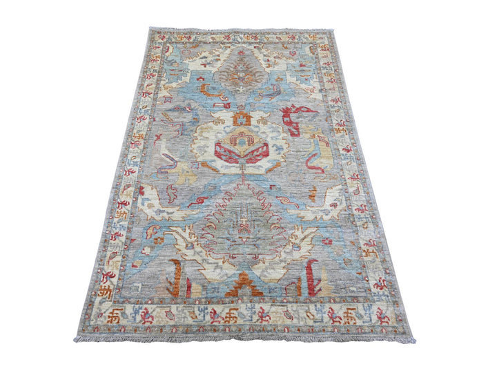 3'10" x 5'9" New Hand Knotted Grey Wool Rectangle Oriental Rug - MOA10222733