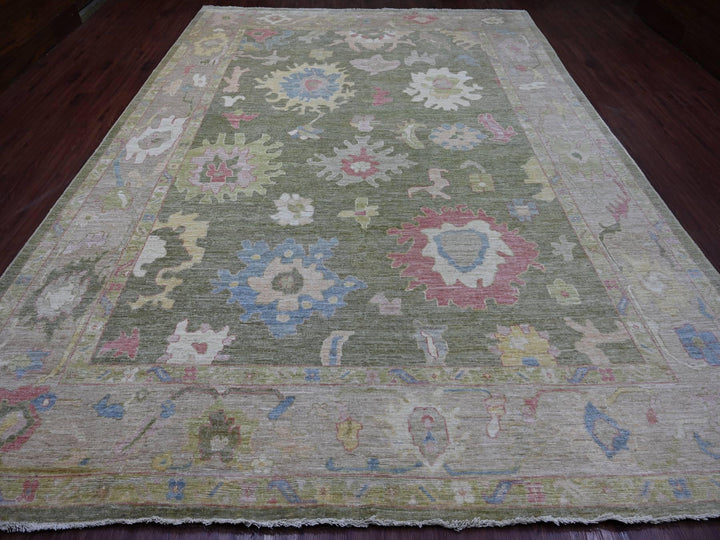 9'11" x 13'8" New Hand Knotted Green Wool Rectangle Oriental Rug - MOA10222736