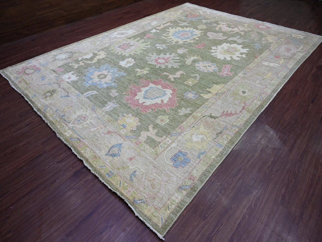 9'11" x 13'8" New Hand Knotted Green Wool Rectangle Oriental Rug - MOA10222736