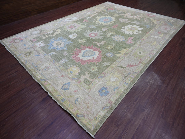 9'11" x 13'8" New Hand Knotted Green Wool Rectangle Oriental Rug - MOA10222736