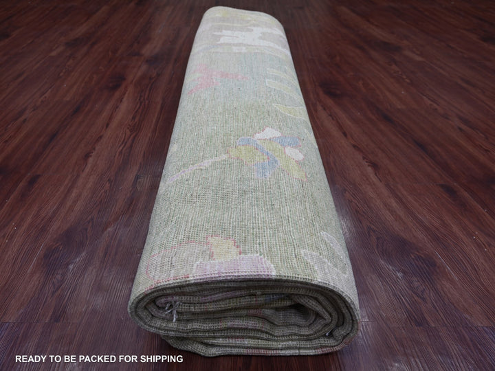 9'11" x 13'8" New Hand Knotted Green Wool Rectangle Oriental Rug - MOA10222736