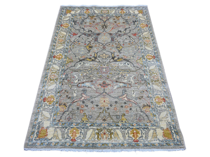 4'1" x 5'11" New Hand Knotted Grey Wool Rectangle Oriental Rug - MOA10222743