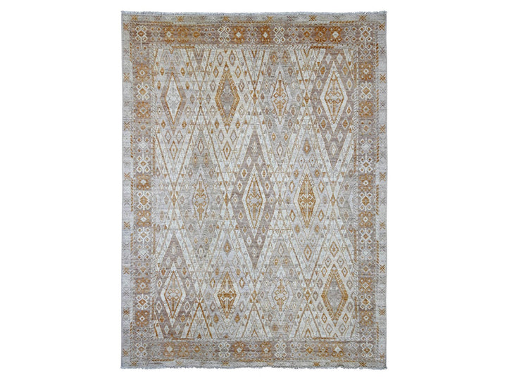 8'10" x 11'8" New Hand Knotted Grey Wool Rectangle Oriental Rug - MOA10222746