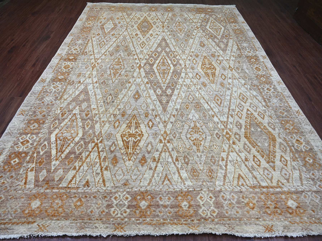 8'10" x 11'8" New Hand Knotted Grey Wool Rectangle Oriental Rug - MOA10222746