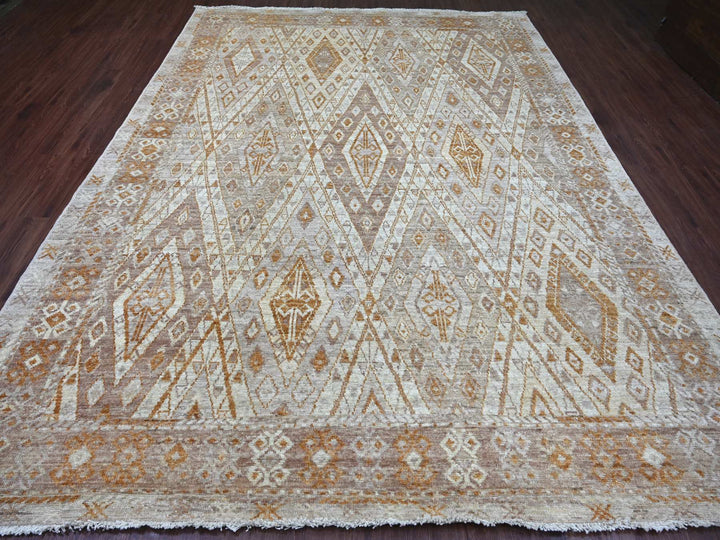 8'10" x 11'8" New Hand Knotted Grey Wool Rectangle Oriental Rug - MOA10222746