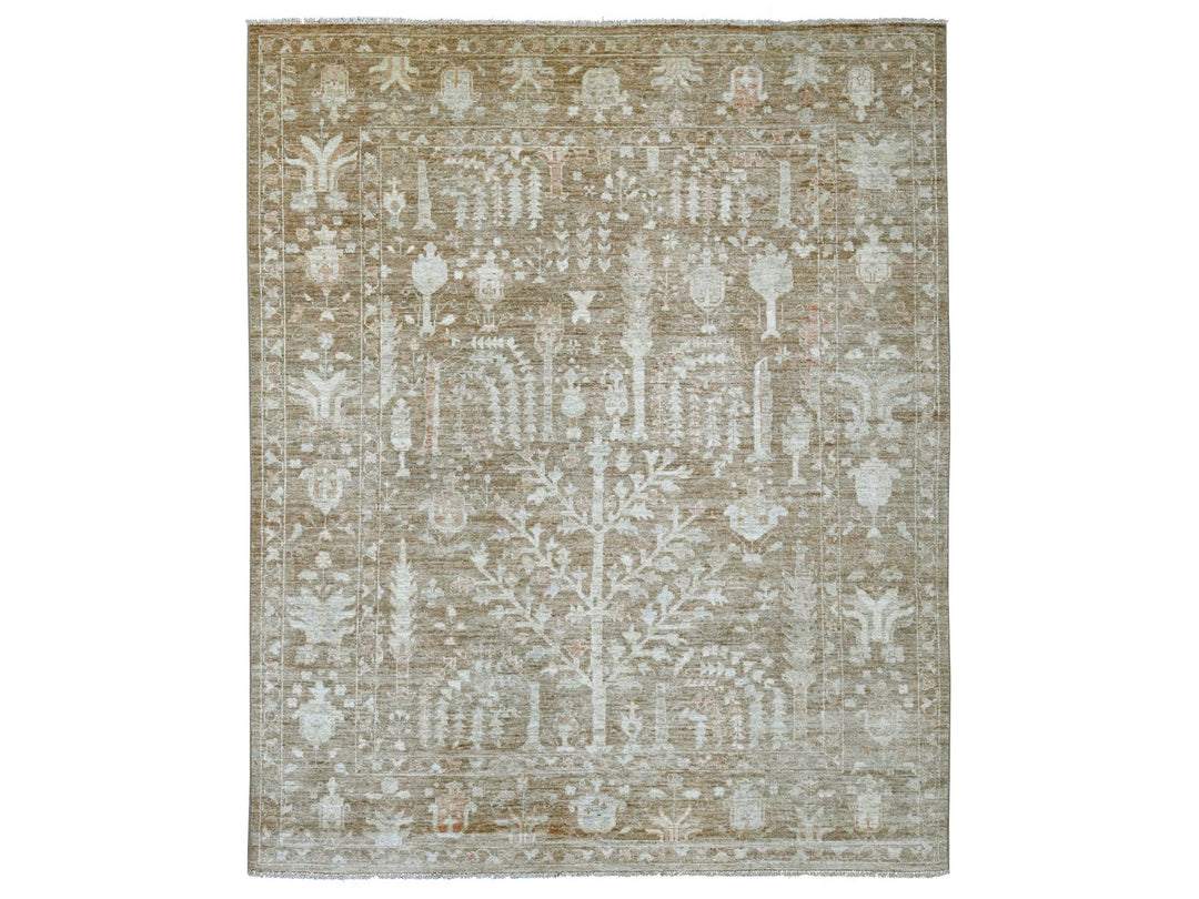 8'0" x 9'9" New Hand Knotted Brown Wool Rectangle Oriental Rug - MOA10222747