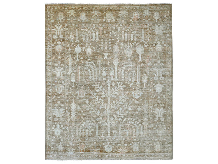 8'0" x 9'9" New Hand Knotted Brown Wool Rectangle Oriental Rug - MOA10222747