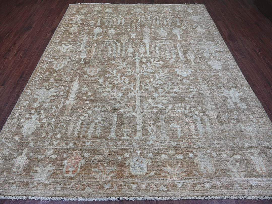 8'0" x 9'9" New Hand Knotted Brown Wool Rectangle Oriental Rug - MOA10222747