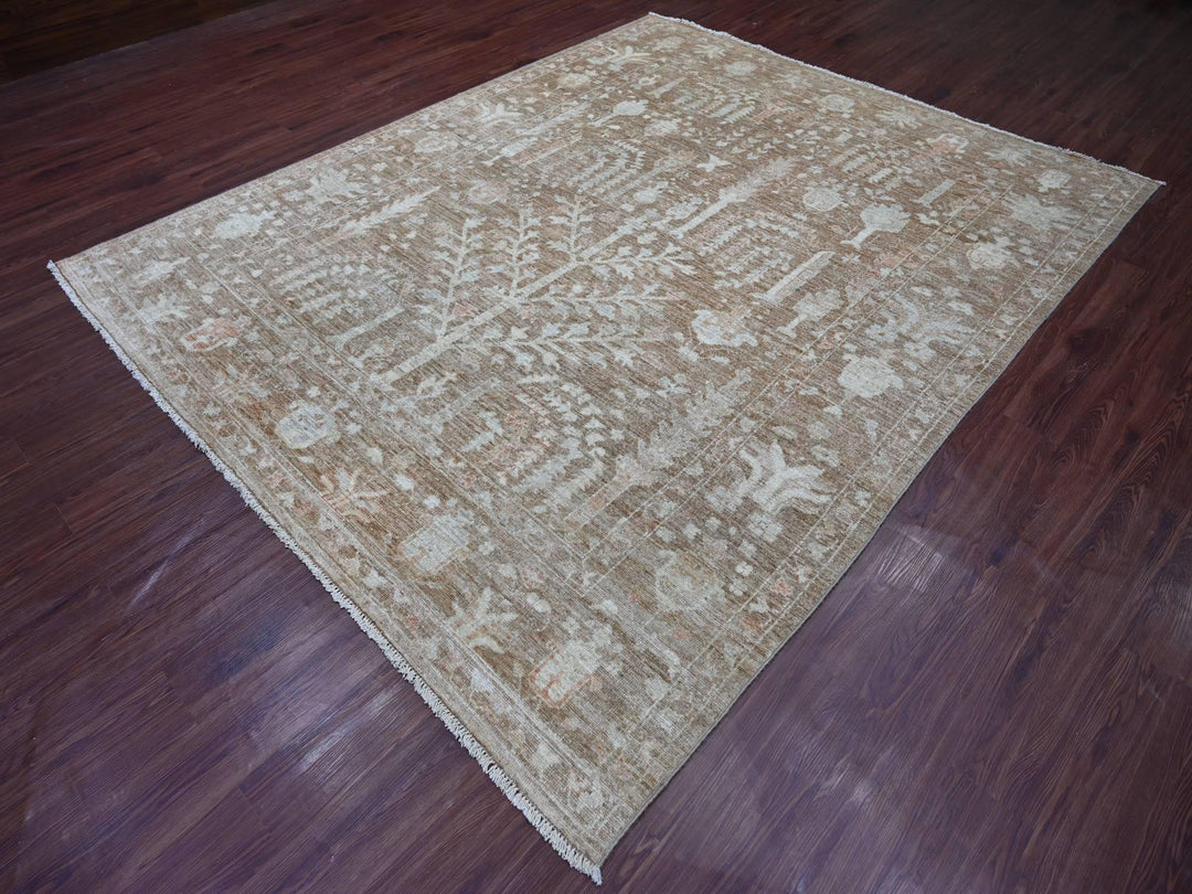 8'0" x 9'9" New Hand Knotted Brown Wool Rectangle Oriental Rug - MOA10222747