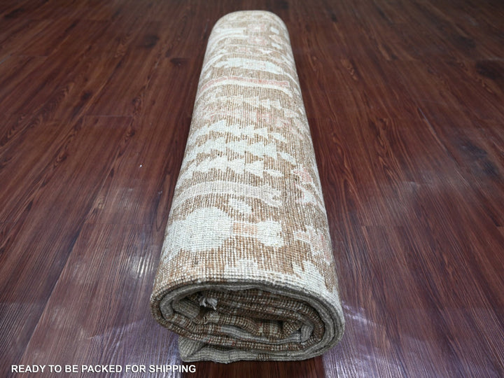 8'0" x 9'9" New Hand Knotted Brown Wool Rectangle Oriental Rug - MOA10222747