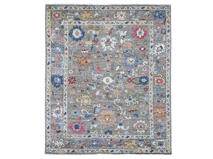 8'0" x 9'6" New Hand Knotted Grey Wool Rectangle Oriental Rug - MOA10222748