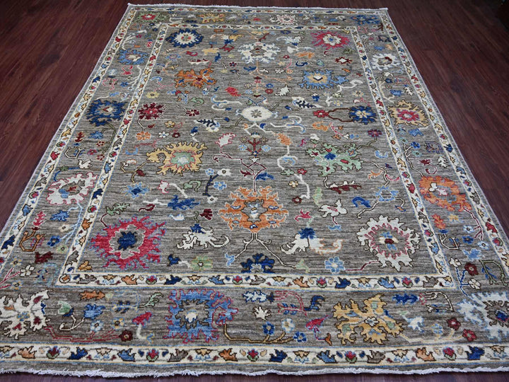 8'0" x 9'6" New Hand Knotted Grey Wool Rectangle Oriental Rug - MOA10222748