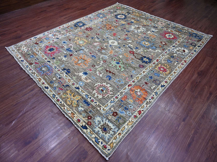 8'0" x 9'6" New Hand Knotted Grey Wool Rectangle Oriental Rug - MOA10222748