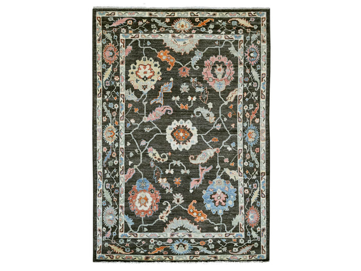 6'1" x 8'10" New Hand Knotted Black Wool Rectangle Oriental Rug - MOA10222751