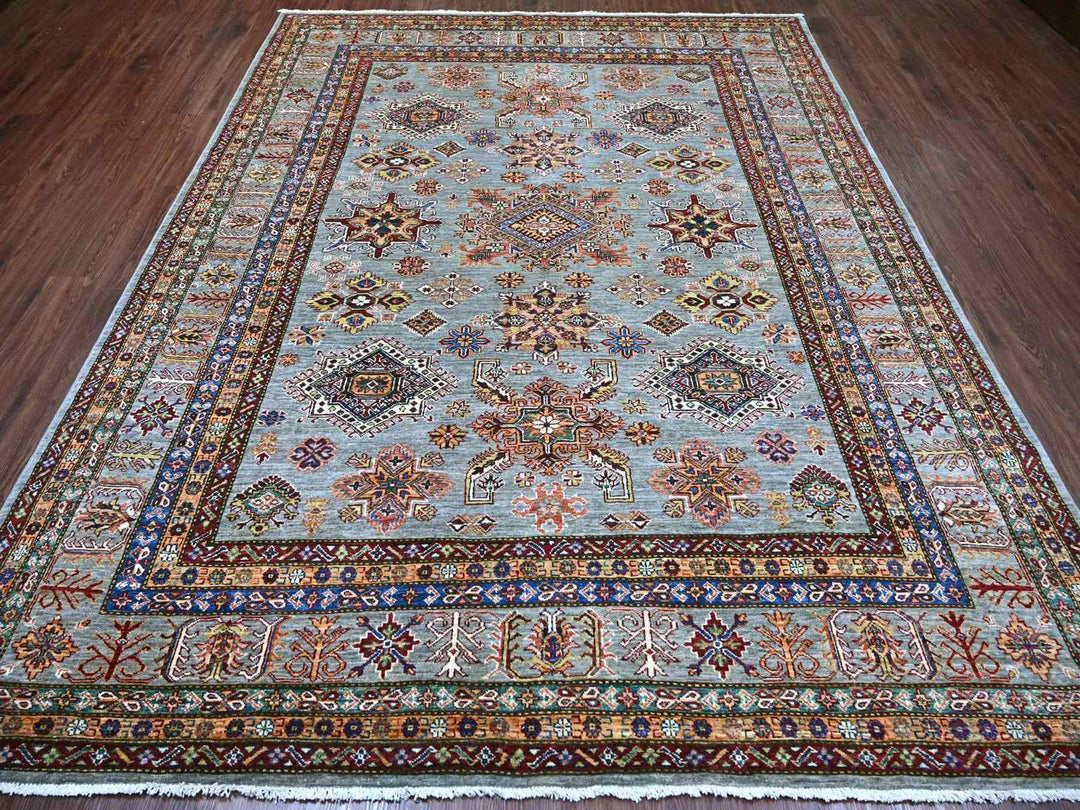 8'1" x 10'3" New Hand Knotted Grey Wool Rectangle Oriental Rug - MOA10222771