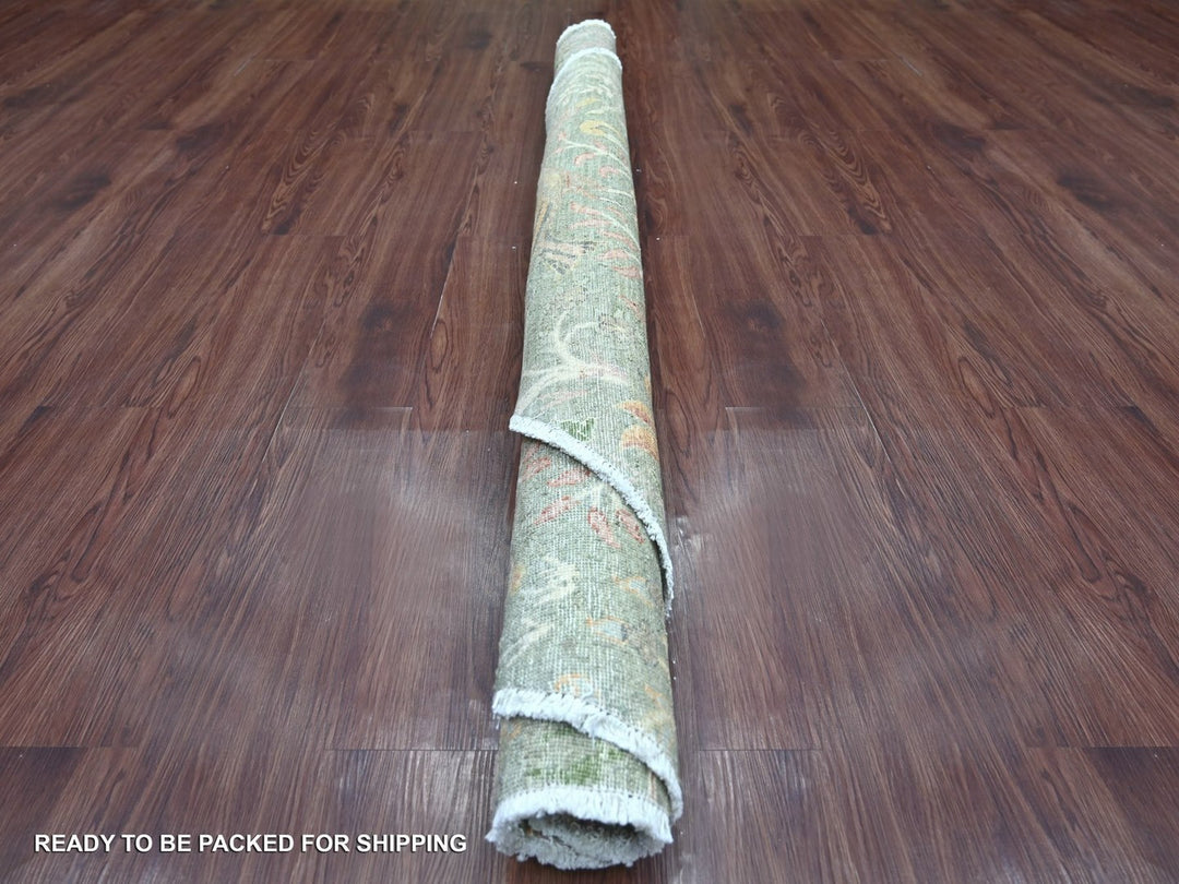 5'11" x 6'0" New Hand Knotted Green Wool Round Oriental Rug - MOA10222781