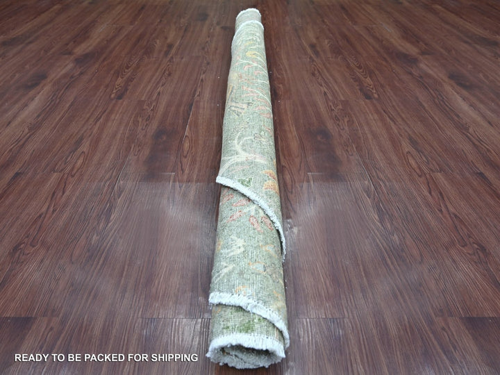 5'11" x 6'0" New Hand Knotted Green Wool Round Oriental Rug - MOA10222781