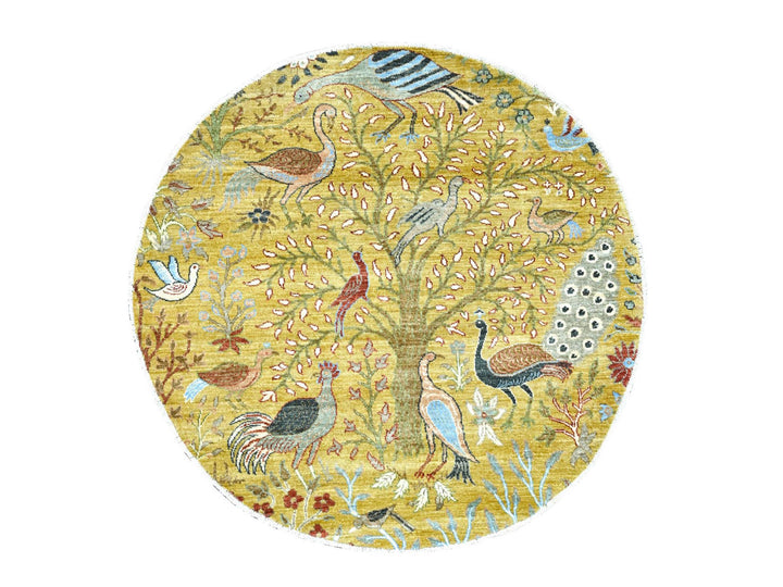 5'1" x 5'1" New Hand Knotted Yellow Wool Round Oriental Rug - MOA10222782