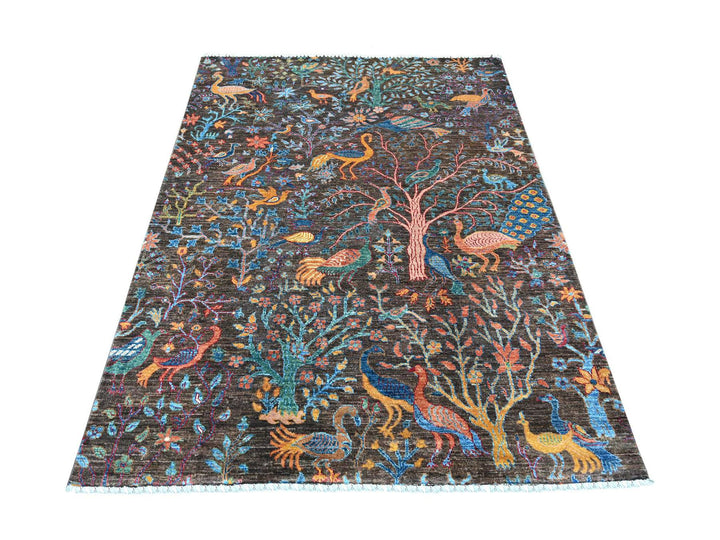 5'0" x 6'7" New Hand Knotted Brown Wool Rectangle Oriental Rug - MOA10222784